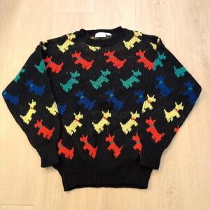 VTG Stewarts Knitwear Scottie Dog Women Medium‎ Sweater Shetland Pure New Wool
